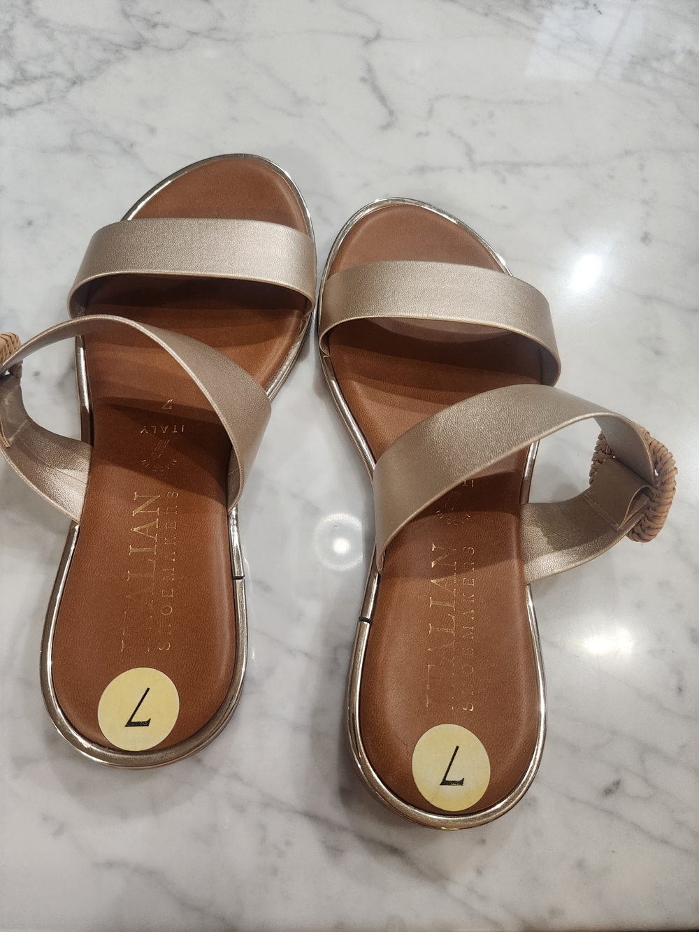 Italian Shoemakers Metallic Gold Leather Sandals, BRAND NEW.